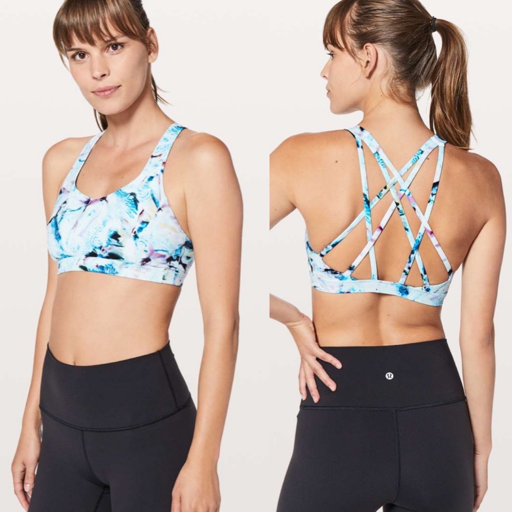 lululemon athletica Floral Light Blue Strappy Sports Bra